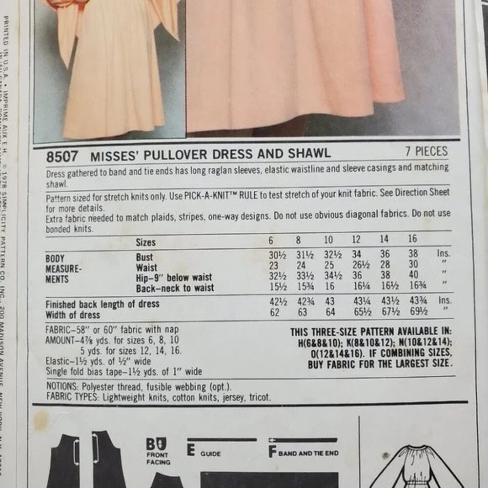 Vintage 70's Simplicity Dress and Shawl Sewing Pattern